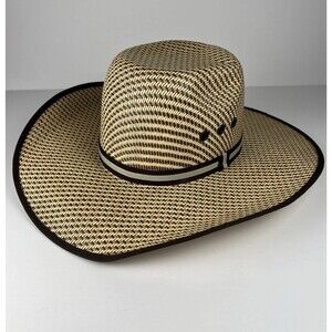 Cavender's Straw Cowboy Hat Sz S 6 7/8 Brown 3-Tone 4" Brim Bound Edge Band